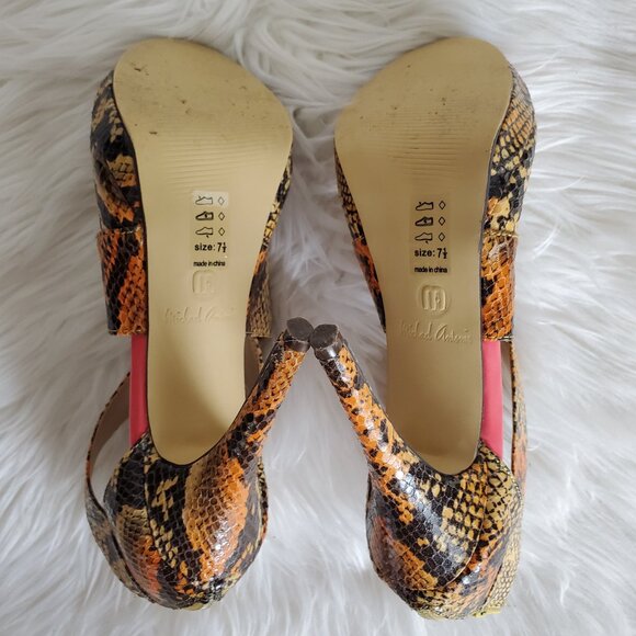 Michael Antonio Reptile Print Open Toe Back Zip Stiletto SZ 7.5 - Picture 9 of 12
